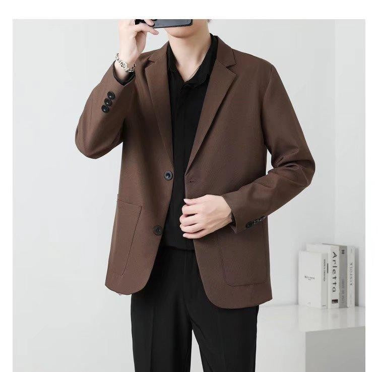 Men Suit Jackets Blazer Coat Slim Fit Smart Casual Autumn New Fashion Clothing Two Buttons Solid Color Korean Black/Khaki/Coffee