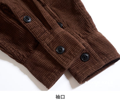 Autumn and Winter New American Retro Thick Corduroy Solid Color Cargo Shirt Men's Pure Cotton Long-sleeved Pocket Casual Blouses