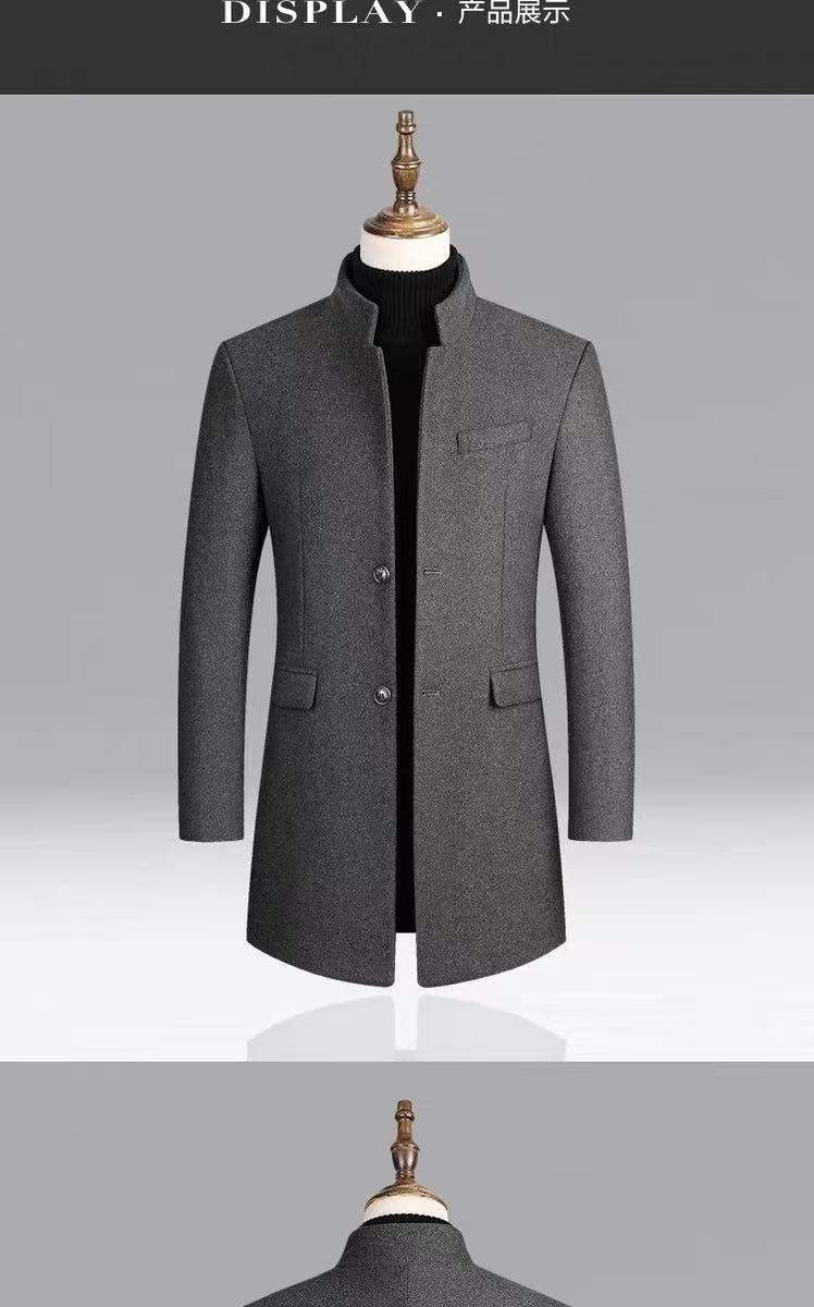 Autumn and winter men's woolen overcoat, mid-length trench coat with cotton and thick men's jacket, middle-aged overcoat
