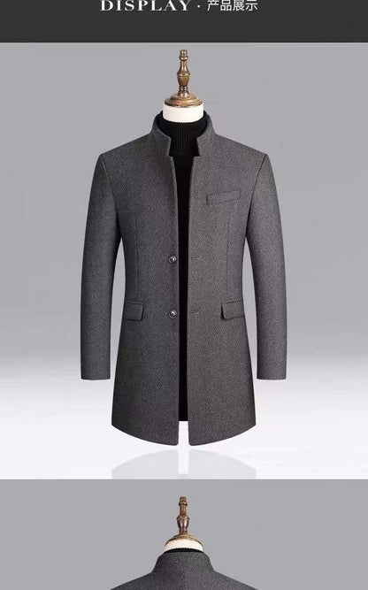 Autumn and winter men's woolen overcoat, mid-length trench coat with cotton and thick men's jacket, middle-aged overcoat
