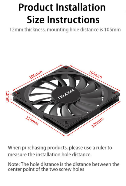 TEUCER TE-12012 Ultra-thin Cooling Fan 120x120x12mm Ultra-thin Size Low Noise 4PIN PWM For Desktop Computer CPU Cooler