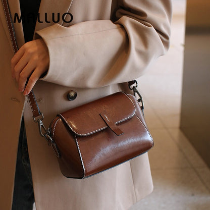 Oil Wax Cowhide Genuine Leather Crossbody Small Bag for Women Fashionable Versatile Shoulder Shell Handbag Lady Casual Phone Bag