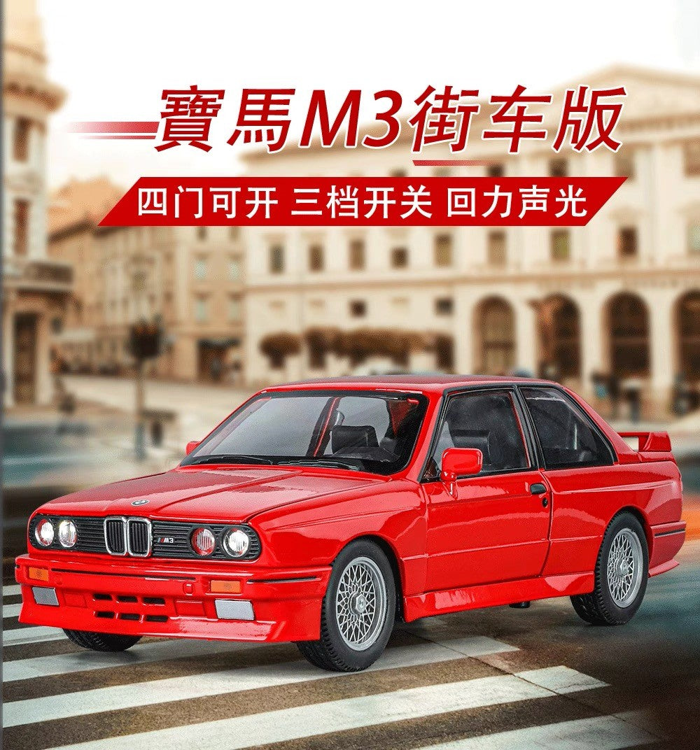 1:24 1988 BMW E30 M3 IM Liga Escala Modelo Carro Diecast Miniatura de Metal Carro Som?Luz Coleção de Carros Clássicos Brinquedo Infantil Veículo