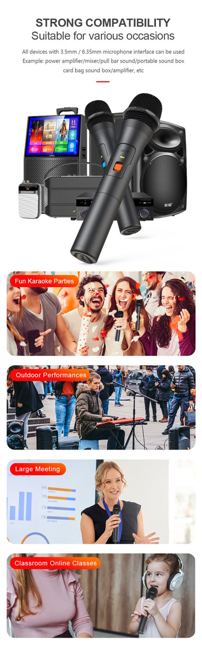 1 Par de Kits de Sistema de Microfone Sem Fio VHF Receptor USB Microfone de Karaokê de Mão para Festas em Casa, Smart TV, Caixa de Som, Canto