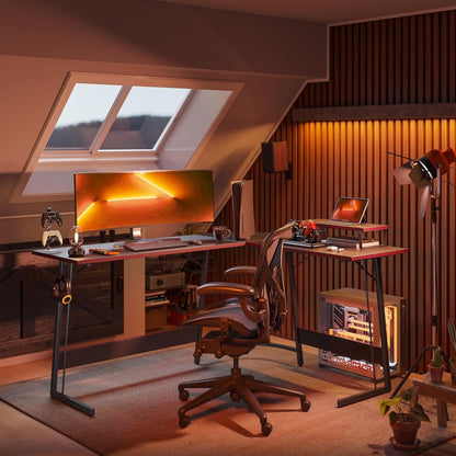 Large Corner Gaming Desk with Carbon Fiber Surface and Monitor Stand for Home Office