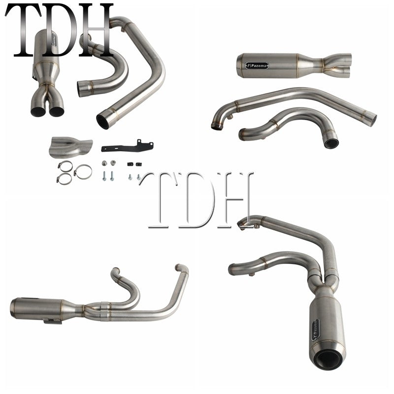 2-into-1 Exhaust Mufflers Drag Pipe Slip On Muffler System For Harley Dyna Wide Glide Super Glides Street Bob Low Rider FatBob
