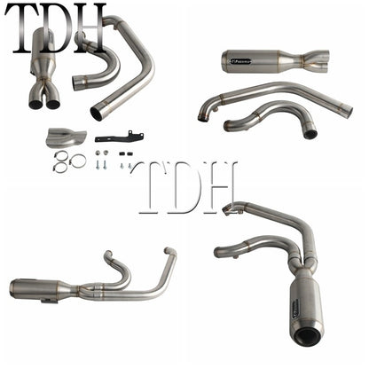 2-into-1 Exhaust Mufflers Drag Pipe Slip On Muffler System For Harley Dyna Wide Glide Super Glides Street Bob Low Rider FatBob