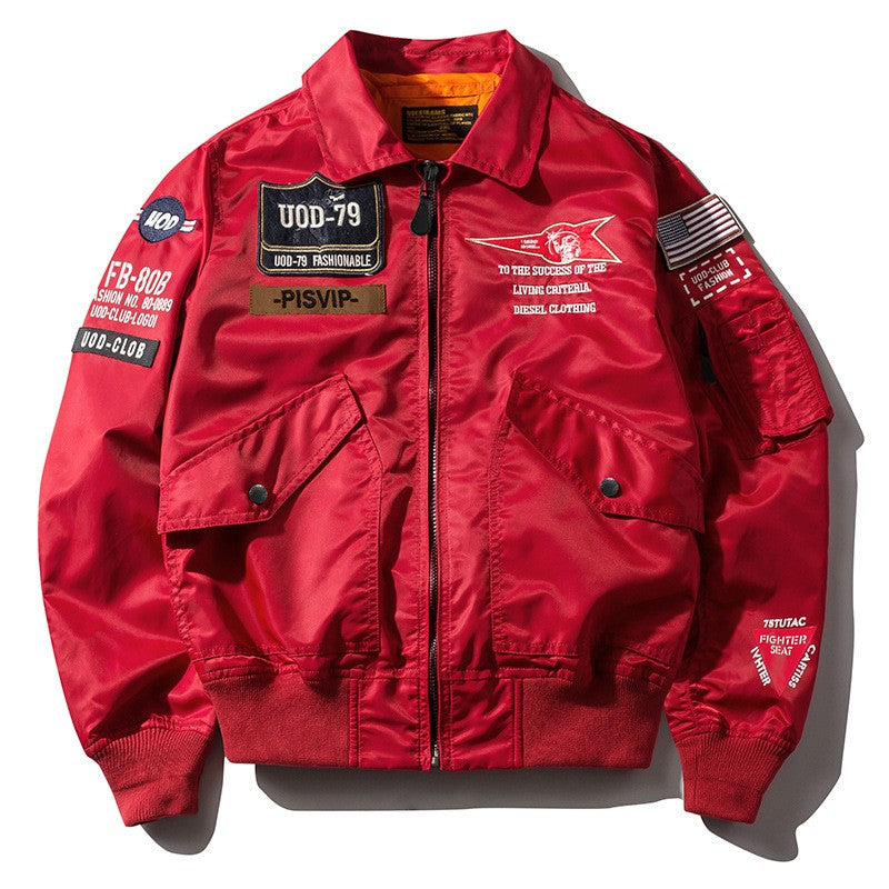 Spring Autumn Male Jackets Thin Army Green Motorcycle Ma-1 Aviator Pilot Air Men Bomber Jacket Embroidery Lapel All-Match