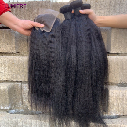 Pacotes de Cabelo Humano Liso Kinky Yaki 100% Cabelo Humano Virgem Puro Brasileiro Extensões de Cabelo em Promoção/Liquidação