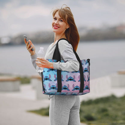 Custom Large SLilo And Stitch Cartoon Tote Bag Women Anime Shopping Shoulder Beach Gym Travel Bag