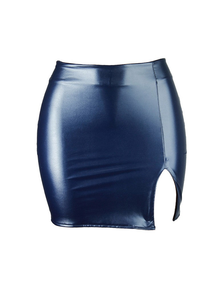 2025 Women Leather Night Clubwear Skirts Summer Pure Color PU-leather Zipper Sexy Hip Leather Mini Skirts