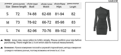 Autumn Sexy Women's Dress Black New Long Sleeves Folds Streetwear Diagonal Collar Casual Dress Club Party Elegant Dresses Female
