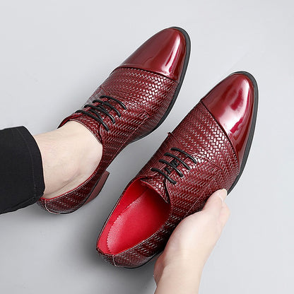 Men's Leather Shoes Banquet Dress Shoes Formal Occasions Men's Business Leather Shoes Office Red High Heels Pointed Shoes