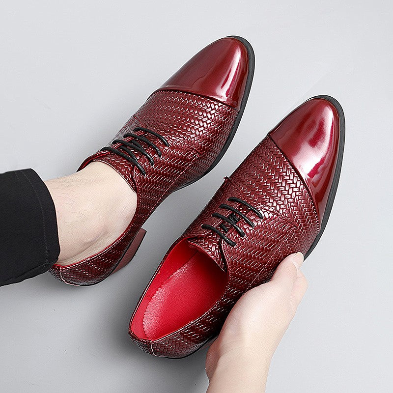 Men's Leather Shoes Banquet Dress Shoes Formal Occasions Men's Business Leather Shoes Office Red High Heels Pointed Shoes