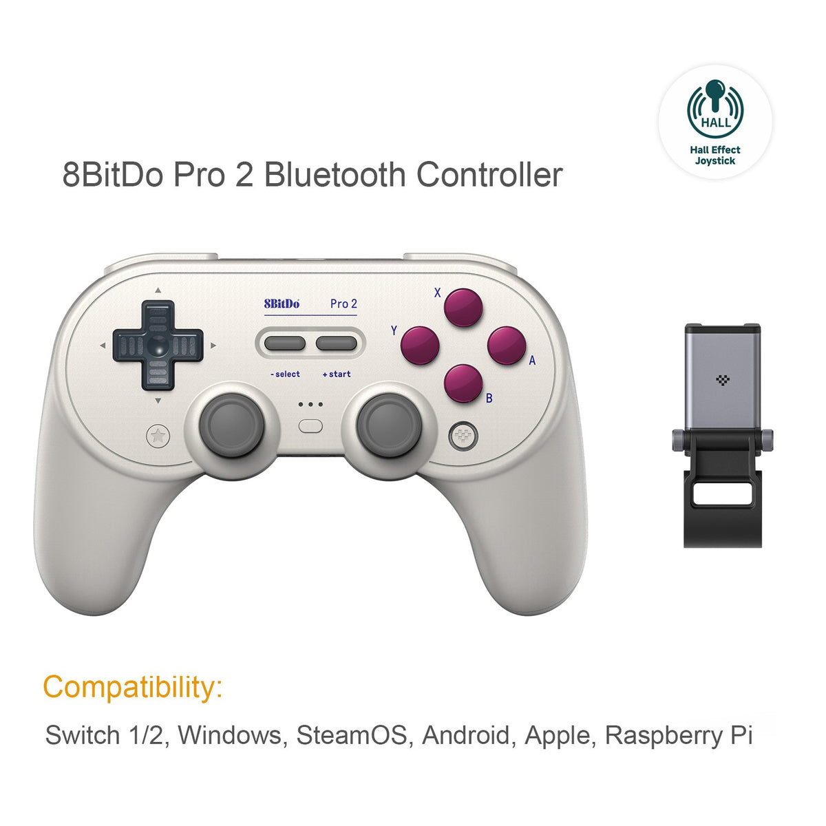 8BitDo Pro 2 Bluetooth Controller Hall Effect Joystick Gamepad for Apple Nintendo Switch 2 PC MacOS Android Steam Deck