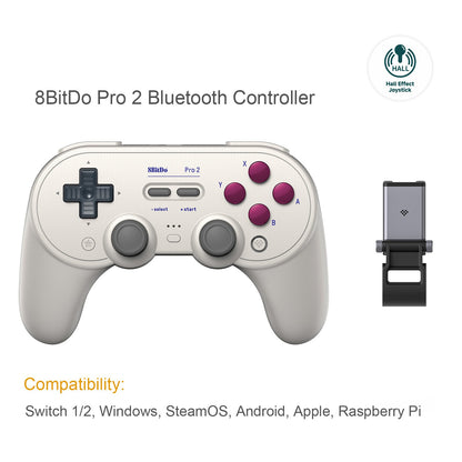 8BitDo Pro 2 Bluetooth Controller Hall Effect Joystick Gamepad for Apple Nintendo Switch 2 PC MacOS Android Steam Deck