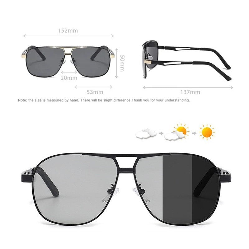 Men Night Vision Polarized Photochromic Sunglasses Aviator Style Yellow Color Change Lenses Driving Sun Glasses