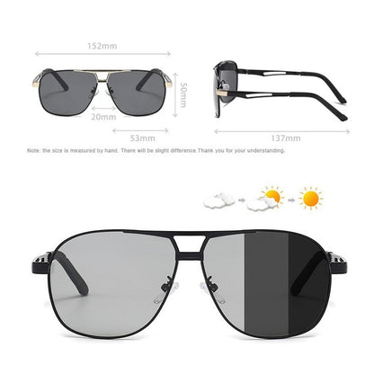 Men Night Vision Polarized Photochromic Sunglasses Aviator Style Yellow Color Change Lenses Driving Sun Glasses