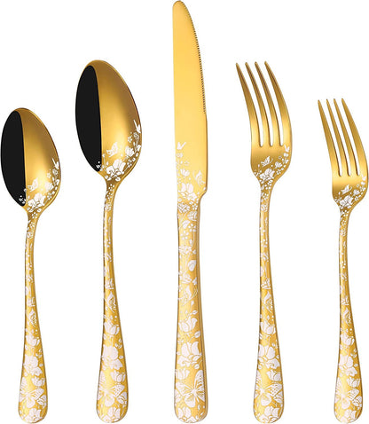 Conjunto de Talheres de Cobre com 20 Peças, Aço Inoxidável, para 4 Pessoas, Conjunto Exclusivo de Utensílios de Mesa com Garfo, Colher e Faca