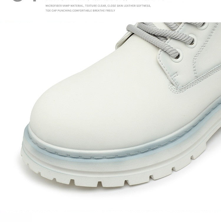 New winter men's shoes rain boots motorcycle leather shoes plush warm outdoor leisure high-top lace-up women's boots