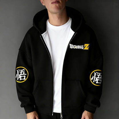 Dragon Ball Y2K Versatile Zipper Hoodie Men's Autumn/Winter New Gohan Anime Printed American Hip Hop Casual Loose Sweater Top