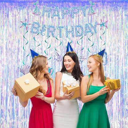 Shiny Corlorful Metallic Tinsel Foil Fringe Curtains Photo Booth Props for Engagement Bridal Shower Celebration Party Decoration