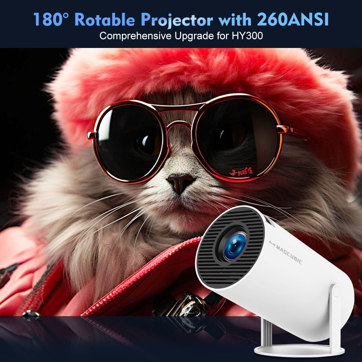 Projetor Magcubic HY300 Pro 4K 260ANSI Android 11 Portátil Dual WiFi6 BT5.0 Cinema ao Ar Livre Home Theater Suporta 720P