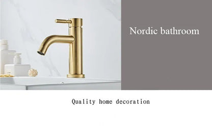Bathroom Faucet Solid Brass Bathroom Basin Faucet Cold And Hot Water Mixer Sink Tap Single Handle Deck Mounted Brushed Gold Tap