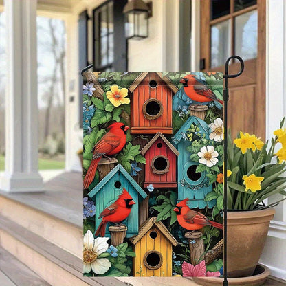 1pc Vibrant Cardinal Birdhouse Garden Flag - Double-Sided Polyester Lawn Flag, 11.81 x 17.72 Inches, Colorful Spring Nest Box De