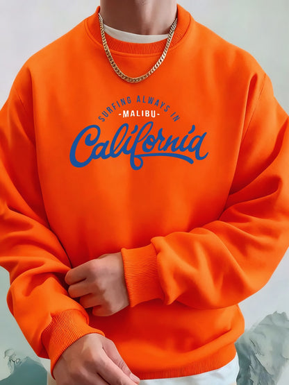 Surfing Always In California Prints Men Hoodies Autumn Fleece Warm Sweatshirt Casual Loose Crewneck Pullover Sports Male Clothes