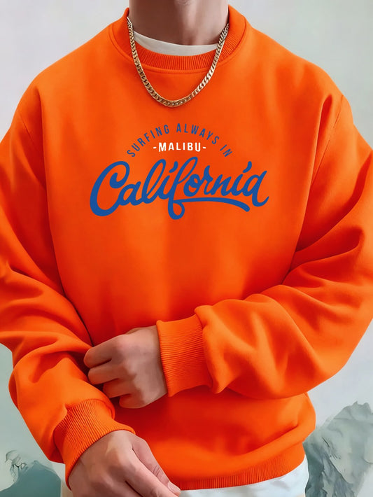 Surfing Always In California Prints Men Hoodies Autumn Fleece Warm Sweatshirt Casual Loose Crewneck Pullover Sports Male Clothes