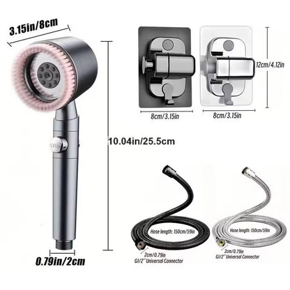 Chuveiro Booster 5 Modos com Escova Massageadora de Alta Pressão para Economia de Água Portátil Filtro de Banheiro com Mangueira e Suporte