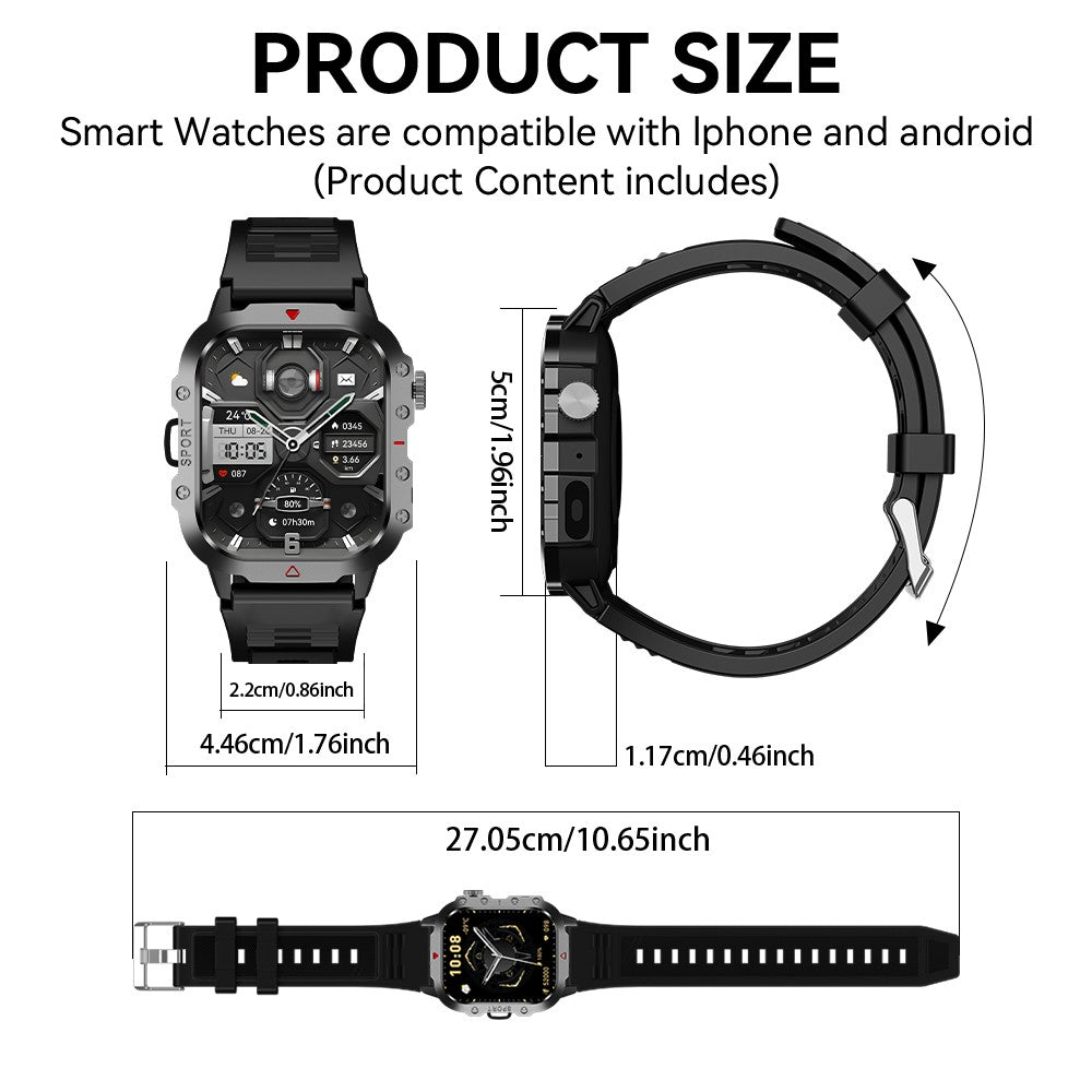 KESHUYOU Relógio Inteligente Esportivo ao Ar Livre Tela HD de 2.01 polegadas Lanterna LED Chamada Bluetooth Relógio Inteligente para Homens Mulheres Presentes de Feriado