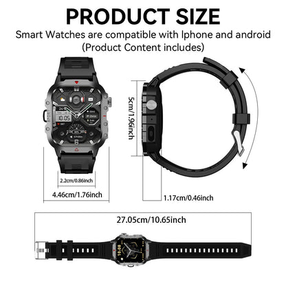 KESHUYOU Relógio Inteligente Esportivo ao Ar Livre Tela HD de 2.01 polegadas Lanterna LED Chamada Bluetooth Relógio Inteligente para Homens Mulheres Presentes de Feriado