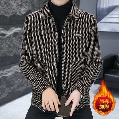 Korean Fashion Woolen Jacket for Men 2023 Winter Plaid Casual Business Trench Coat Slim Social Office Street Wear Short Overcoat