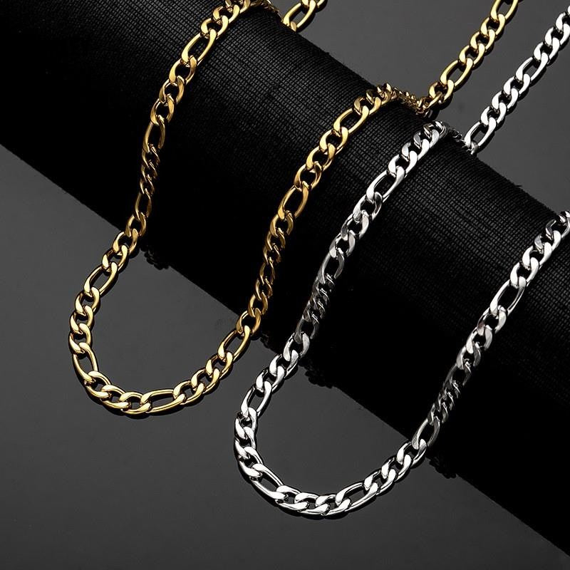 Colar Masculino de Aço Inoxidável Elo Corrente Figaro para Mulheres de Alta Qualidade Choker Impermeável Acessórios de Joias Cor Prata Presente