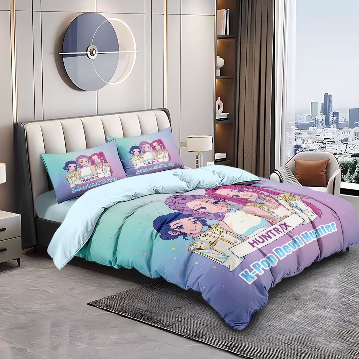 Kpop Demon Hunters Huntrix Bedding Set - Single to King Size, Anime Print Duvet Cover Sets for Adult Bedrooms