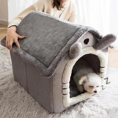 Cama Estilo Casa de Cachorro para Todas as Estações - Cama Removível Lavável para Cães Pequenos, Teddy, Gatos, Casa Quente de Inverno
