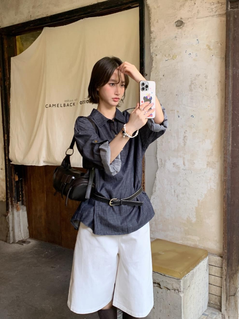 Versatile Chic Dongdaemun Denim Shirt Long Sleeve Woven Straight Cut Commute Urban Style Shirt Versatile Fashionable Shoulder...