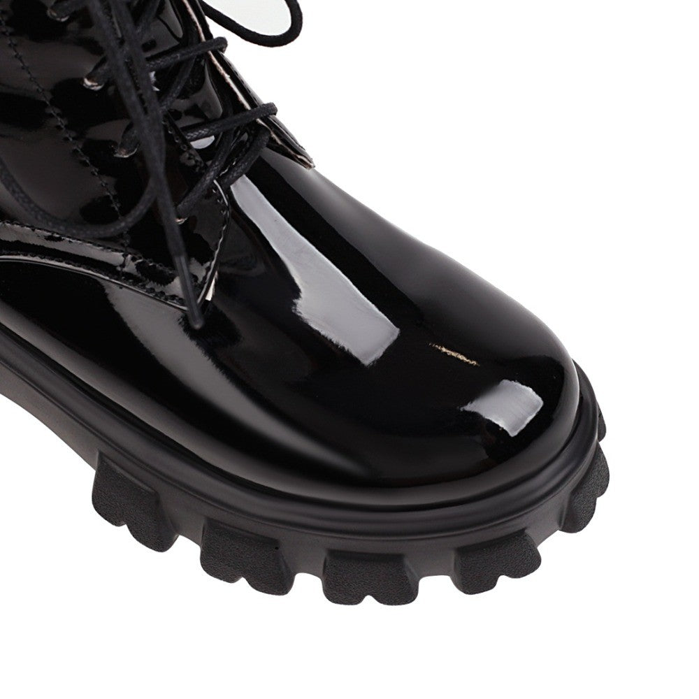 Women Boots Patent Leather Platform Shoes Brand Ankle Fashion High Heel Boots Women Autumn Winter Warm Platform Boots Black Red