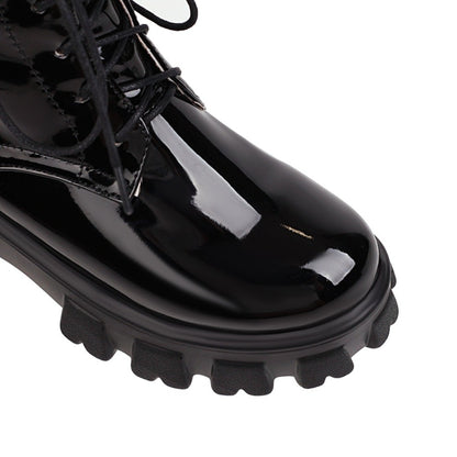 Women Boots Patent Leather Platform Shoes Brand Ankle Fashion High Heel Boots Women Autumn Winter Warm Platform Boots Black Red