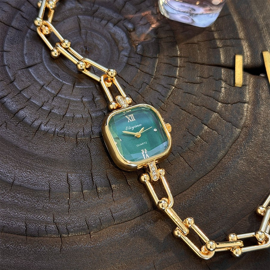 Luxury Minimalist Bracelet Watch Creative Square Multi-Faceted Glass Quartz Movement Chain Mid-century Small  High-End Acces