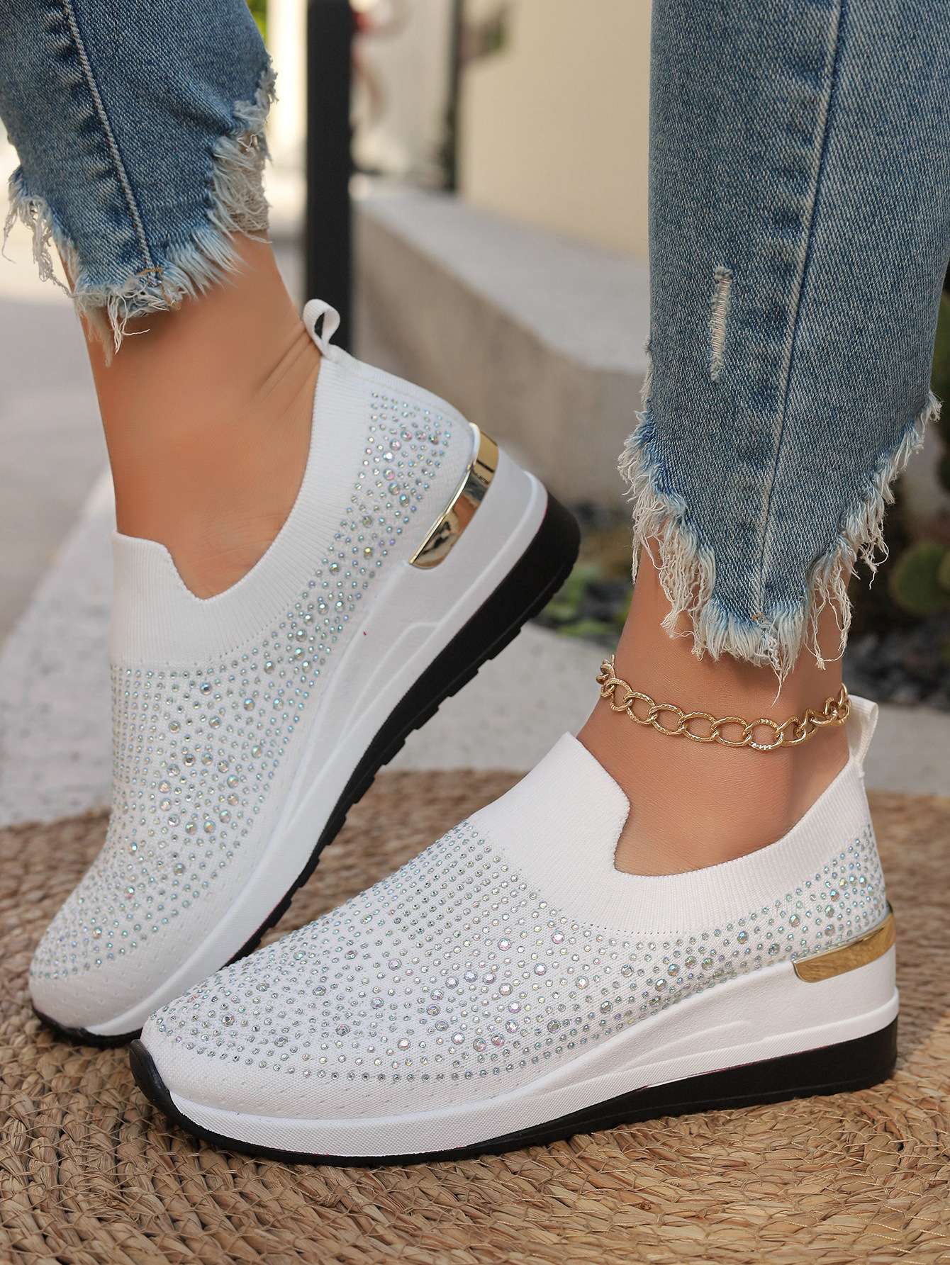 Women Wedges Platform Sneakers Autumn Fashion Round Toe Casual Sports Slip-on Shoes Woman Non Slip Vulcanized Shoes Plus Size 44