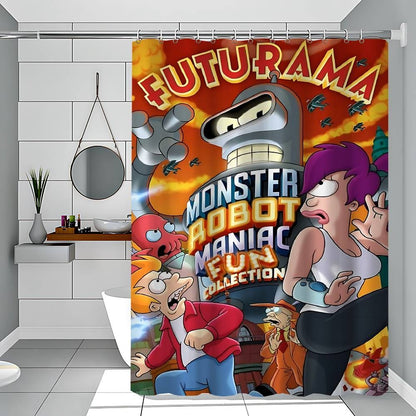 F-Futurama Anime White Shower Curtain, Bathroom Decorative Shower Curtain, Waterproof Shower Curtain With Hooks