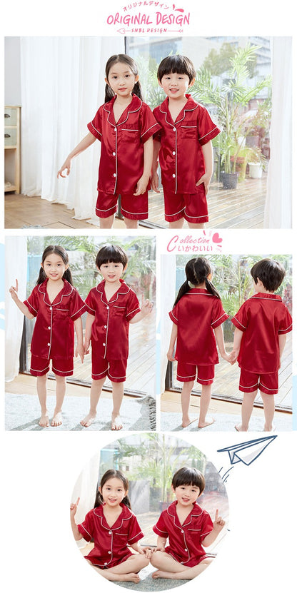2024 New Summer Children Clothes Pajama Set Stain Silk Soft Solid Color Comfortable Clothing Kids Girls Boys Pajamas Sleepwear