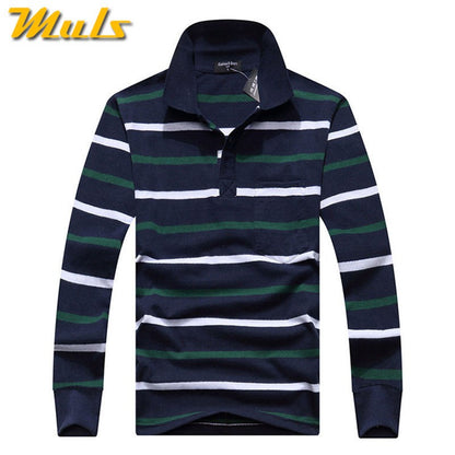 Cotton Polos Men Long Sleeve Mens Polo Shirt Spring Autumn Striped Male Polo Dress Classic Business 2018 Father Gift Drop Ship