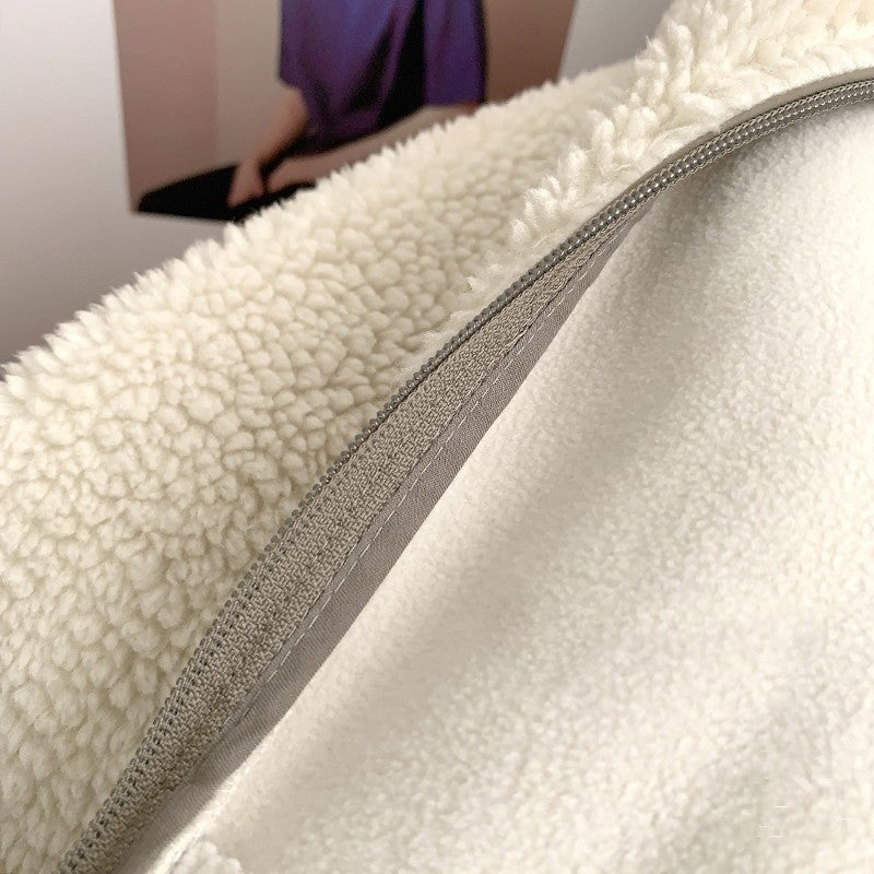 Autumn and Winter Japanese Men's and Women's Fleece Stand Neck Jacket Couple Zipper Loose Warm Lamb Wool Coat Solid Color Jacket