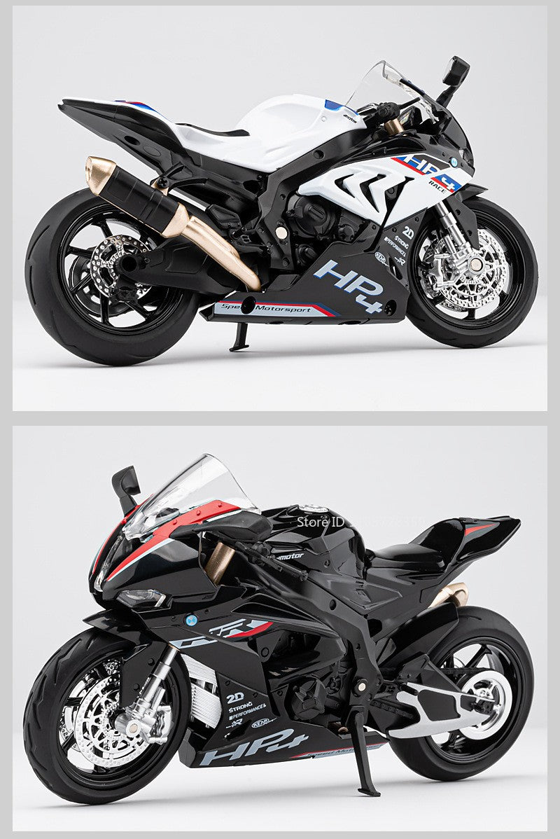 Miniaturas de Motocicletas de Brinquedo Modelo HP4 1:12 Liga Fundida com Som, Luz, Amortecimento, Pneus de Borracha, Enfeite, Presentes para Meninos