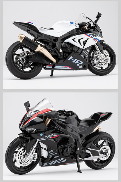 Miniaturas de Motocicletas de Brinquedo Modelo HP4 1:12 Liga Fundida com Som, Luz, Amortecimento, Pneus de Borracha, Enfeite, Presentes para Meninos