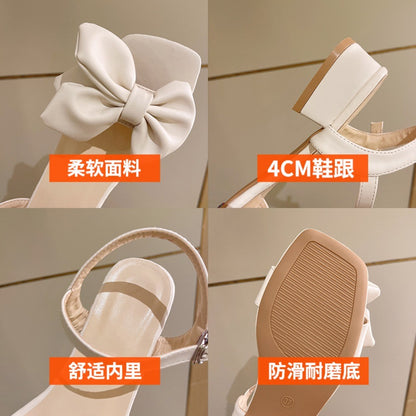 Large Solid Color Open-toe Sandals Women Summer New One-line Buckle Fashion Temperament Bow Knot Comfortable Women Shoes